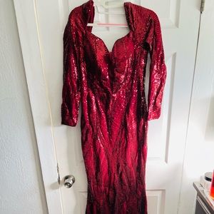 Burgundy Maxi Deep Plunge Sequence Dress